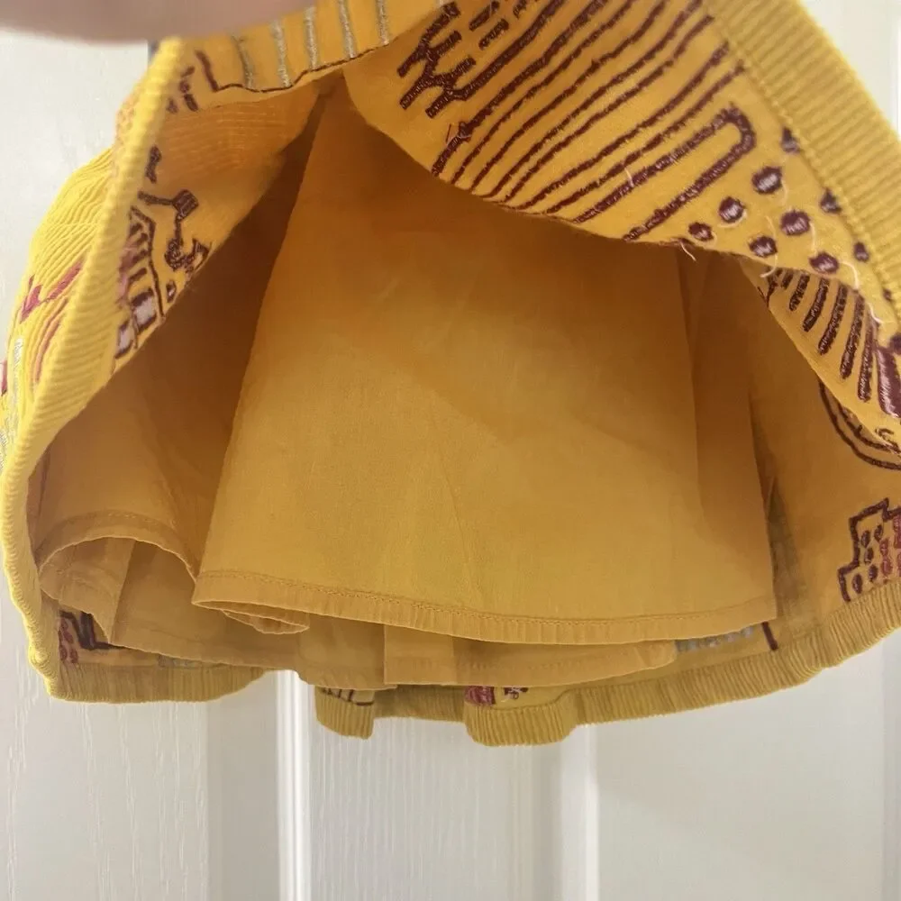 Piccolina Embroidered London Skyline Corduroy Skirt Yellow Girls Size 2T